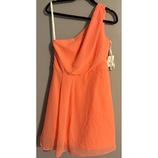 Davids Bridal Coral One Shoulder Short Bridesmaid Dress W10941 Size 10 NWT
