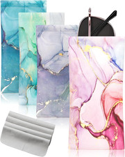 4 Squeeze Top Sunglass Cases with Cleaning Cloth, Soft Leather Pouch