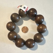 Wooden Buddhist Prayer Beads Bracelet with Asian Script Tag