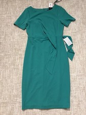 Tahari ASL Short Sleeve Side Tie Teal Green Workwear Sheath Dress Size 8 BNWT
