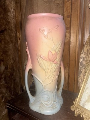 Vintage Hull Pottery Art Nouveau Floral Vase Pastel Glaze Double Handle USA