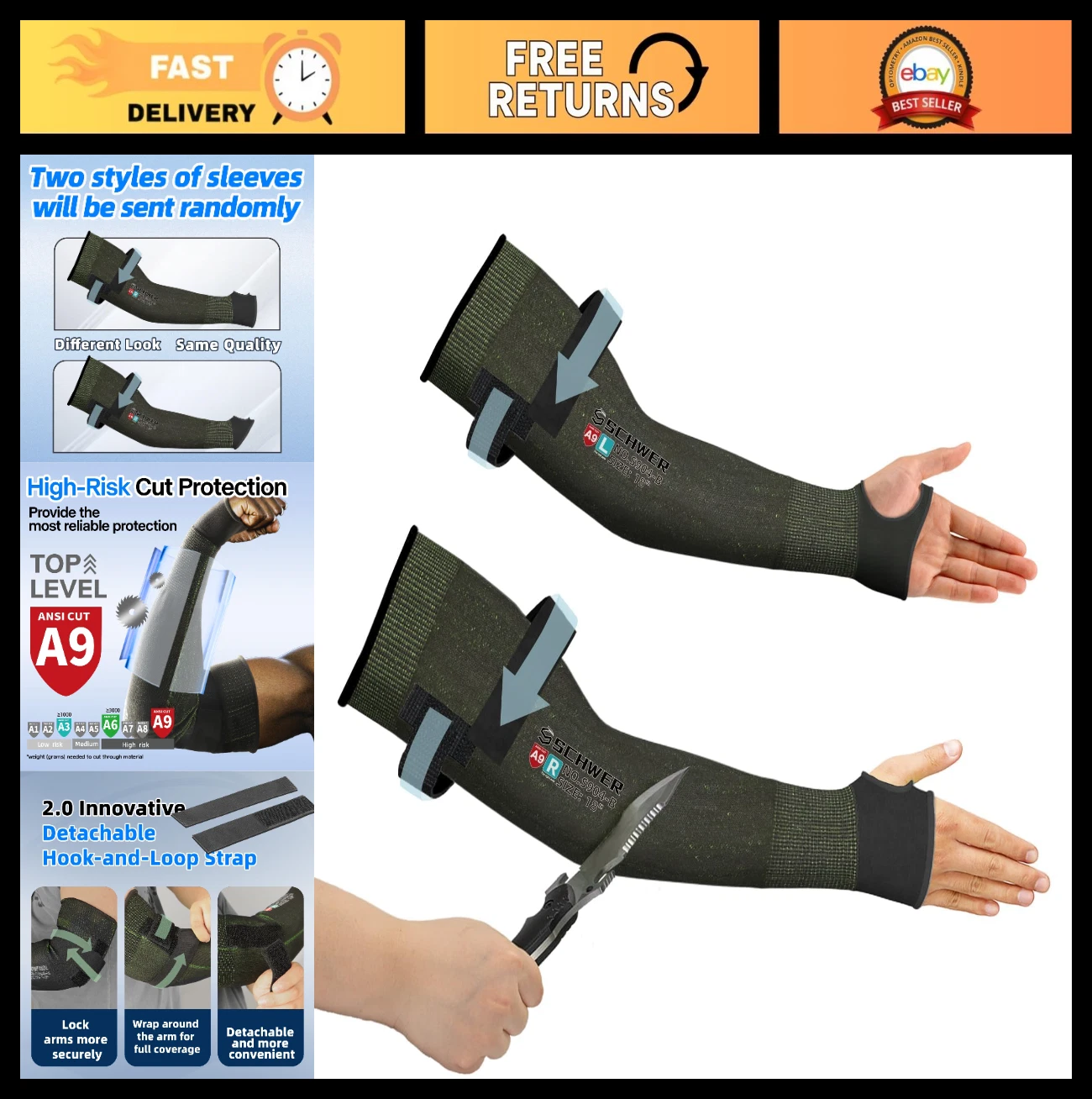 Cut Resistant Arm Sleeves for Men & Women, Puncture Resistant, UPF50+ UV Protect