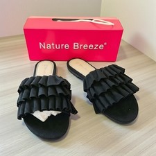 Sandalias Nature Breeze Rolin-01 para mujer negras con volantes en capas de gamuza sintética 8 NUEVAS