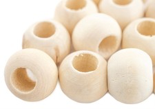 Natural Wood Macrame Beads 18mm, Set of 100 White Round Large Hole