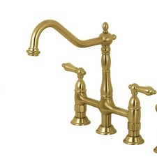NEW Kingston Brushed Brass Heritage 1.8 GPM Widespread Bridge Kitchen Faucet
