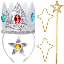4 Pcs Princess Costume for Girls,Crown and Wand Set