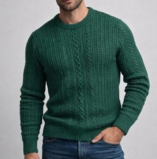 J. Crew Green Cotton Cable Knit Crew Neck Sweater Mens Large