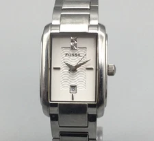 Fossil Watch Womens 23mm Rectangular Stainless Steel Date ES-2021 New Battery
