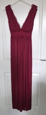 Asos Premium Burgundy Fuller Bust Lace Insert Pleated Maxi Dress Womans Uk 6