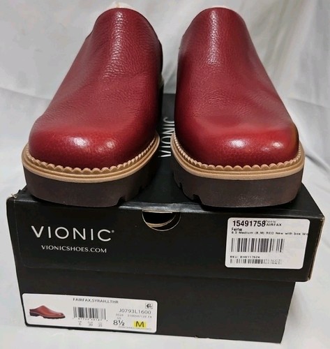 Vionic Fairfax Leather Lug Sole Mules Clogs Womens Size 8.5 RED Slip On Shoe NIB - Picture 3 of 22