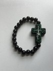 Black Beaded Stretch Bracelet with Green Cross Charm | Christianity — photo 4