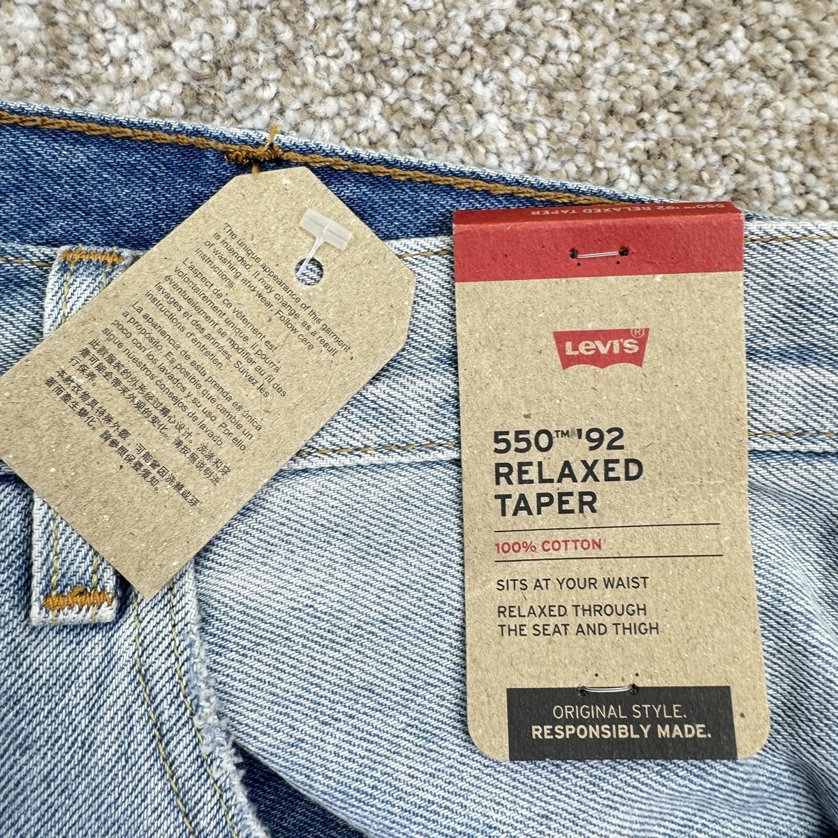 NEW Levis 550 '92 Relaxed Taper Jeans Mens 40x30 Blue Denim Retro