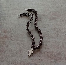 Emporio Armani Necklace, Sterling Silver 925 + Leather Necklace, Cross Pendant