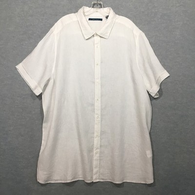 Perry Ellis 2X White 100% Linen Short Sleeve Button Up Shirt Beach Preppy