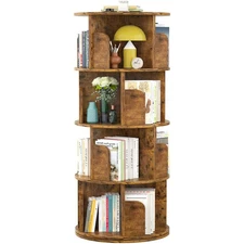Aheaplus Rotating Bookshelf, Small Corner Bookshelf for Small Space, 360 Disp...