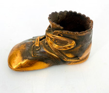 Vintage Bronzed Copper Baby Shoe 4" Figurine Nursery Decor Keepsake Stamped 833