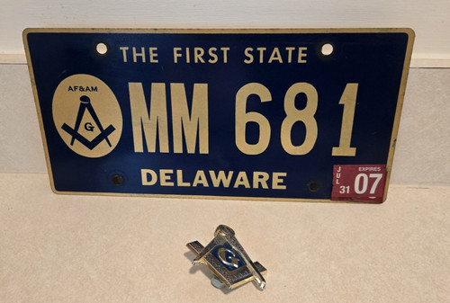 Rare Delaware AF & AM Ancient Free & Accepted Mason License Plate Masonic Topper