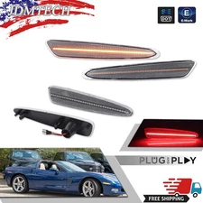 4X Clear LED Side Marker Lights For 05-13 Chevy Corvette C6 Front Amber Rear Red