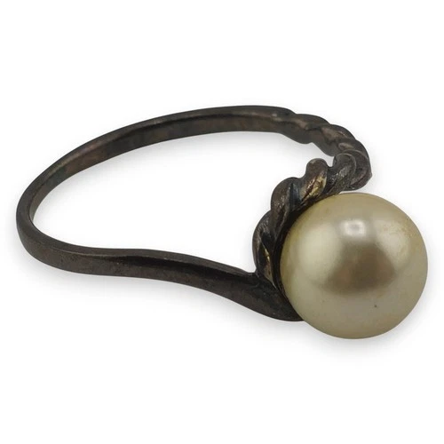 Vintage 925 Silver Pearl Ring Twisted Band Dainty Size 7.5 1g Classic