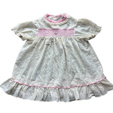 Vintage Baby Girl Smocked Dress Floral Print Ruffle Cottagecore 18-24M Embroider