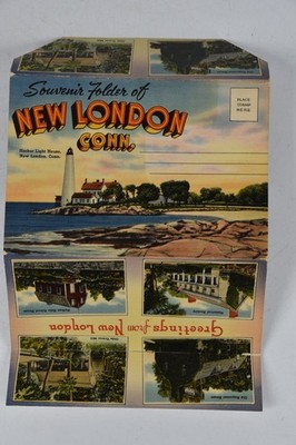 Vintage New London Connecticut Souvenir Folder Color Pictures Photograph Art