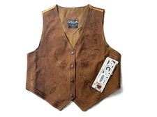 VTG Agapo - Women's Medium Brown Leather Western Rodeo Cowgirl Floral Vest