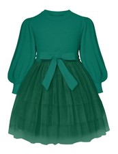 Green Little Girl Tulle Dress 5-6 Years   Long Sleeve Cotton Princess Tutu
