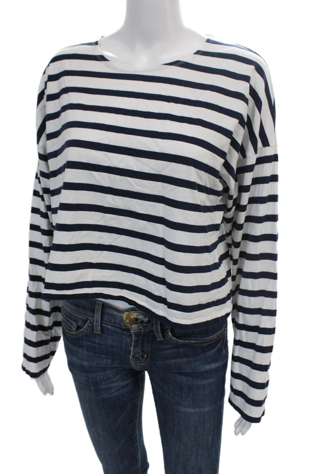 Top informal recortado a rayas manga larga de algodón blanco talla M de La Ligne para mujer Foto 2 de 4