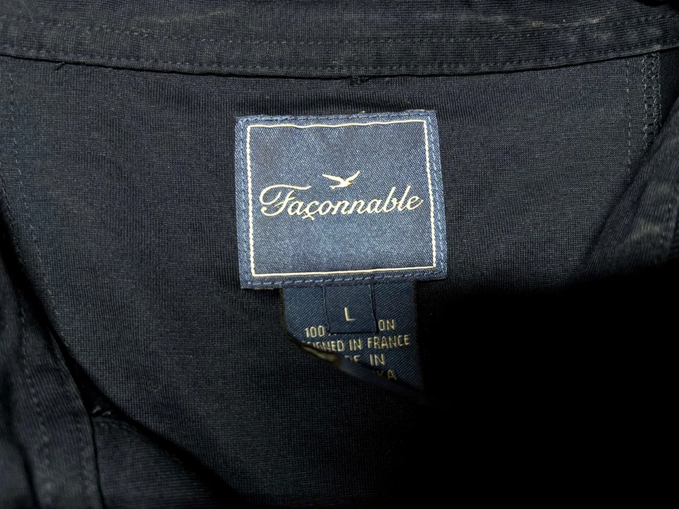 Faconnable Para Hombres Pullover Tejido Manga Corta Algodón Azul Marino Logo Polo Grande L Foto 3 de 3