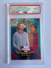 2017 UD Spiderman Ned Knows Your Secret Homecoming Blue Foil 85/99 PSA 8