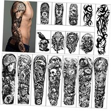 Full Arm Temporary Tattoos 8 Sheets and Half Arm Shoulder Waterproof Blackness