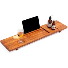 Teak Bathtub Tray for Freestanding Tubs - 35" Heavy-Duty Luxury Bath Caddy, N...