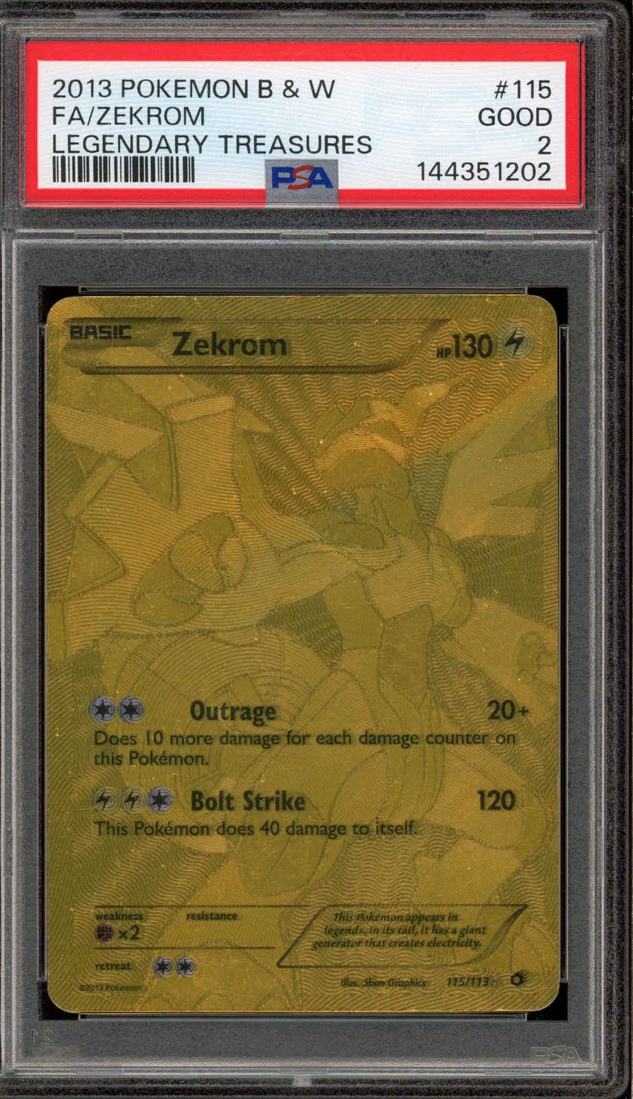 Pokemon Zekrom Legendary Treasures Gold Full Art #115 PSA 2