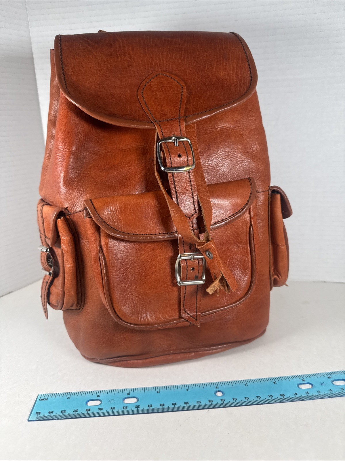 Vintage Handmade Natural Leather Backpack Purse 12x8