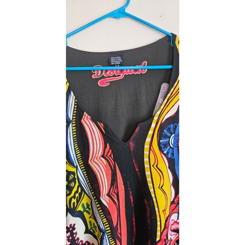 ¡NUEVO CON ETIQUETAS! Top túnica con dobladillo asimétrico Desigual, precioso estampado, algodón, talla XL - Imagen 4 de 12