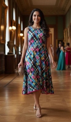 Women's - Benzer Sleeveless Abstract Print Kurta Dress, Size 34 (US 2)