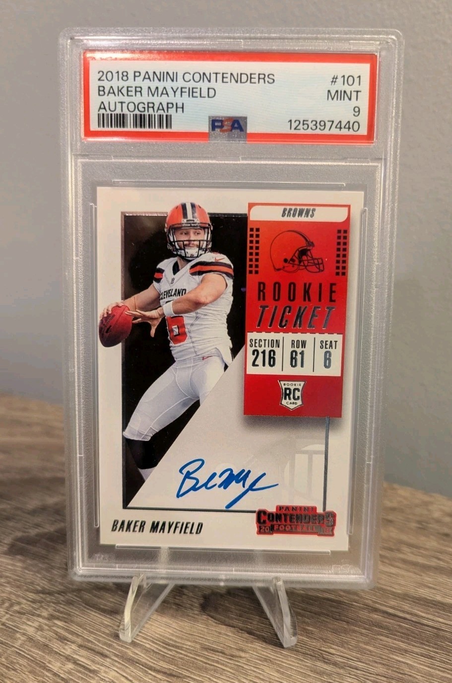 Baker Mayfield RC 2018 Contenders Rookie Ticket Auto #101 PSA 9