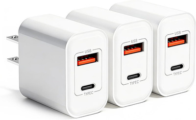 20W Fast Charging Block 3-Pack, Dual Port USB-C Wall Charger, Compatible with Ip