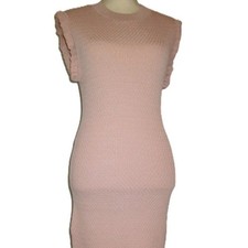 NWT Midi Knit Lace Up Back Pale Rose Sweater Dress w/ Flutter Sleeve-Medium