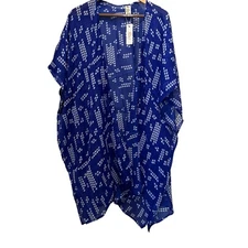 RAJ Women's Duster Kimono Blue White Polka Dot One Size Short Sleeves Boho NEW