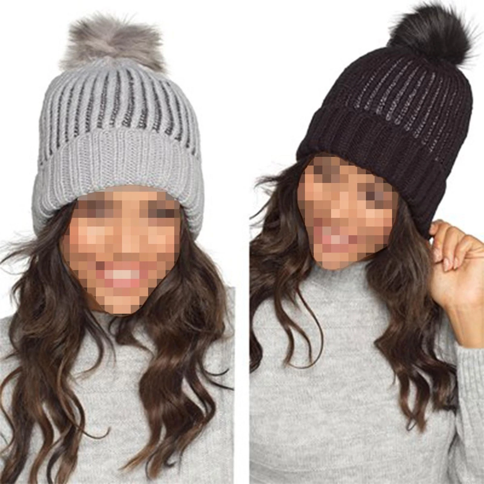 Ladies Hat Ribbed Lurex Knit Bobble Pom Fleece Lining Winter Warm Cozy Hats