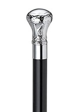 Walking Stick in Wood Skull Nickel Plated Silver-Tone Vintage Brass Handle X-mas
