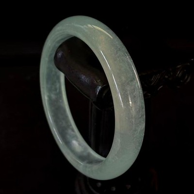 In-Perimeter 7.3 inch, Natural Light Ice Green Translucent Jade Bangle Bracelet
