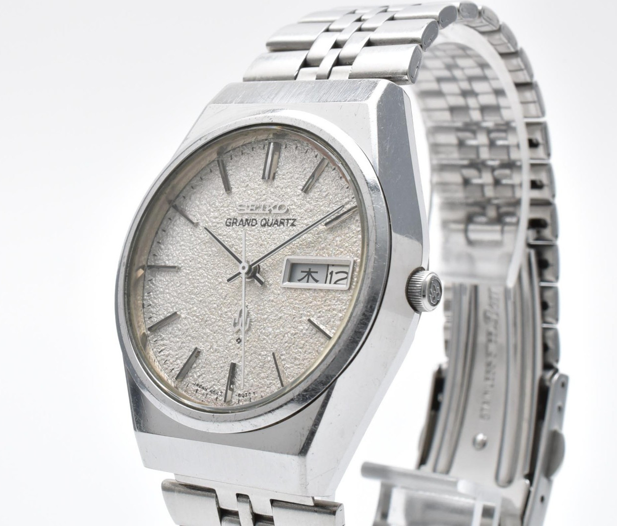 Vintage 1976 SEIKO Grand Quartz 4843-8050 Snow Flake Dial Day Date Men's Watch