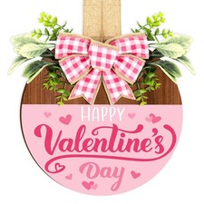 Happy Valentine  s Day Welcome Door Sign Valentine  s Day Round Wooden Hanging ...