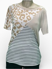 Women's Ultra Soft Leopard and Stripe Colorblock Top Short Sleeve by Bibi NWT