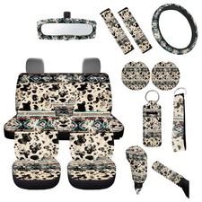 Western Aztec Cow Automotive Seat Cover Full Set Car Protection Accessory,Com...