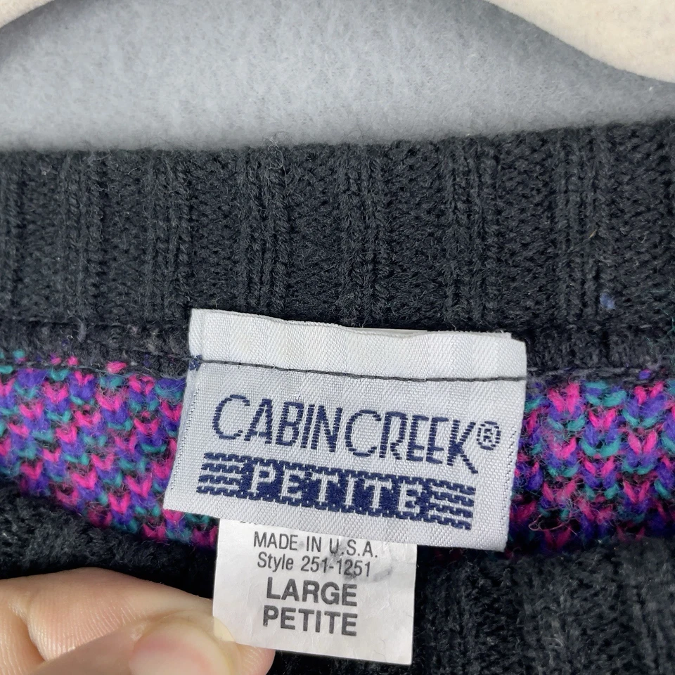 Suéter Vintage Cabin Creek Mujer Grande Negro Rosa Corazones Tejido a Mano AOP 90s Foto 3 de 4