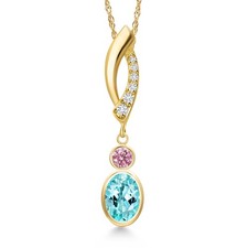 14K Yellow Gold Blue Apatite and Pink Lab Grown Diamond and Lab Grown Diamond