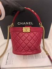Chanel Boy Bucket Bag 2way Top Handle Bag w/Gold Chain Red Leather [Duties Paid]